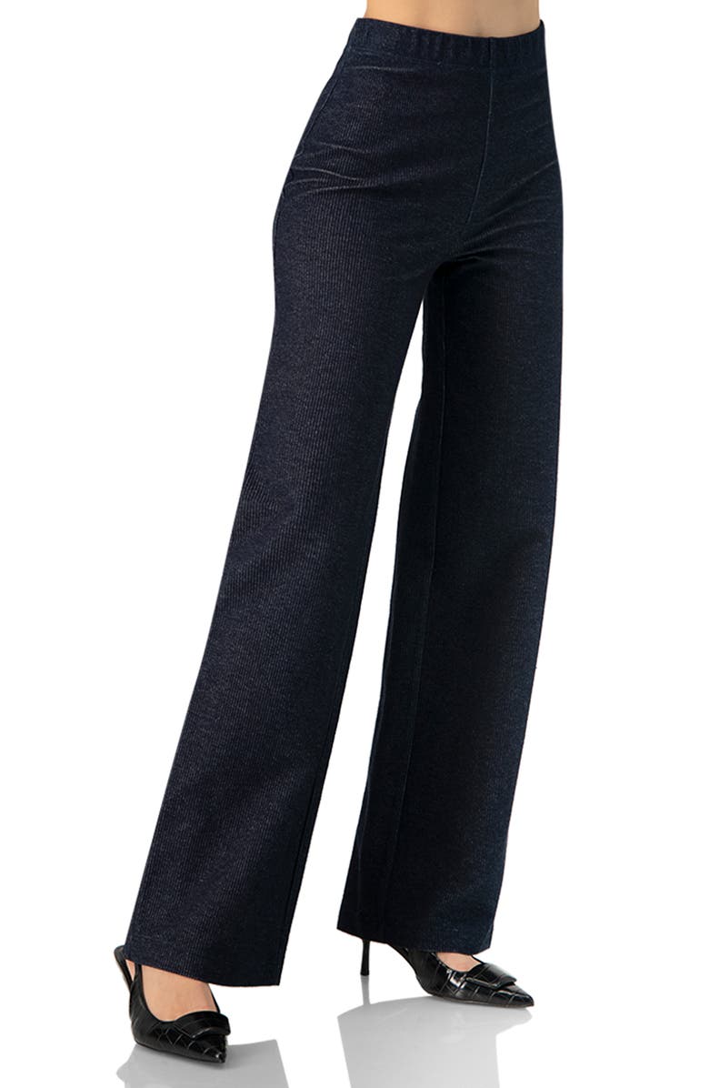 IVONNE Ribbed Wide-Leg Pants, Main, color, Navy Blue