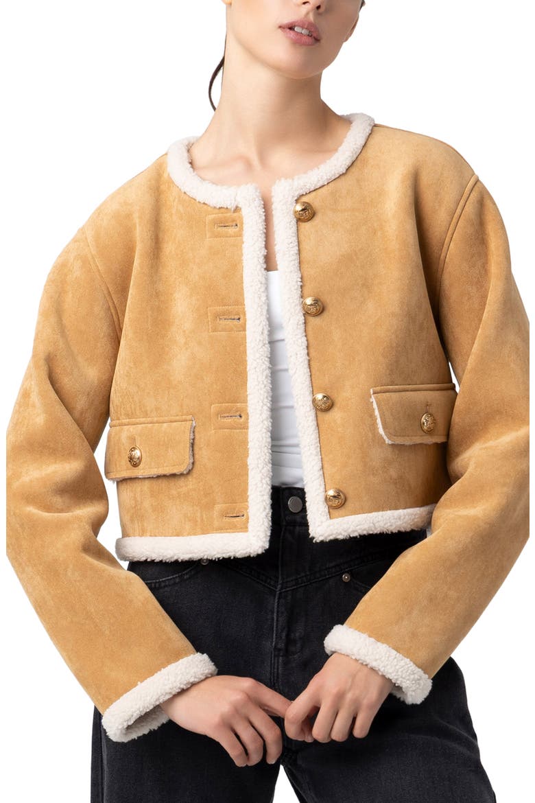 Faux Shearling Collarless Jacket, Alternate, color, AHEAD OF CURVE