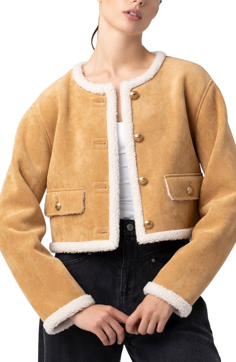 BLANKNYC Faux Shearling Collarless Jacket, Alternate, color, Ahead Of Curve