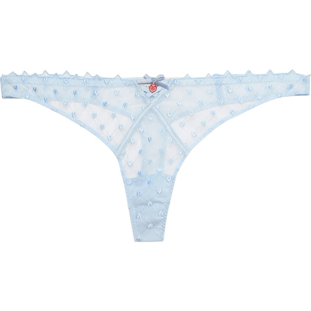 Fleur Du Mal Love Lock Embroidered Thong In Forget Me Not
