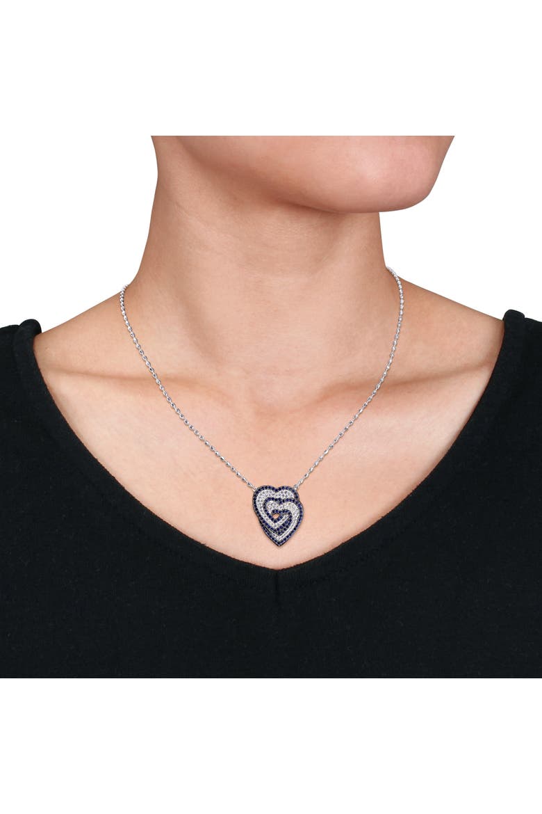 Created Blue & White Sapphire Interlocking Heart Necklace, Alternate, color, Created Sapphire