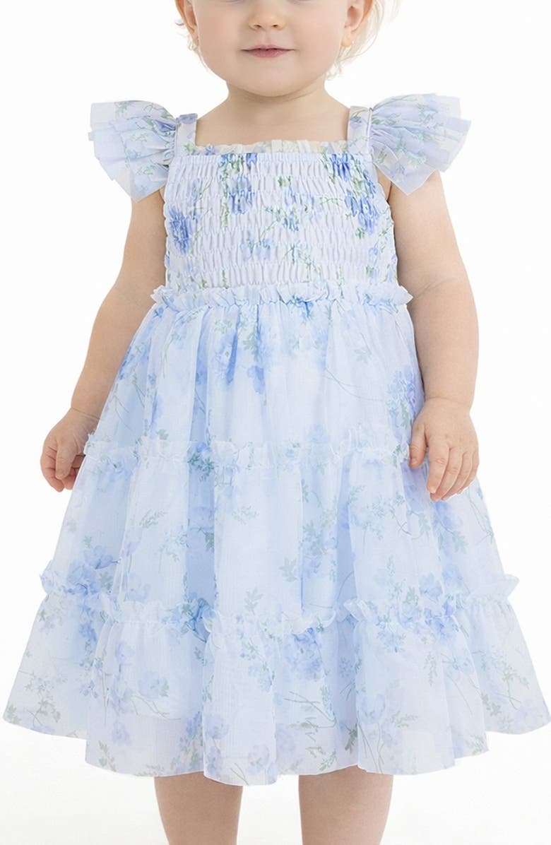 Zunie Flutter Sleeve Smocked Strawberry Embroidered Dress, Alternate, color, Blue