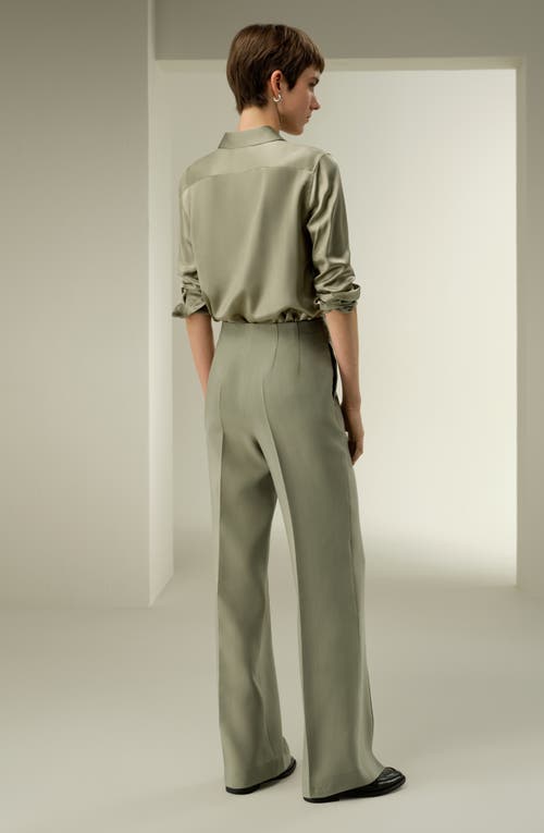 Lilysilk Silk-wool Twill Flare Pants In Green