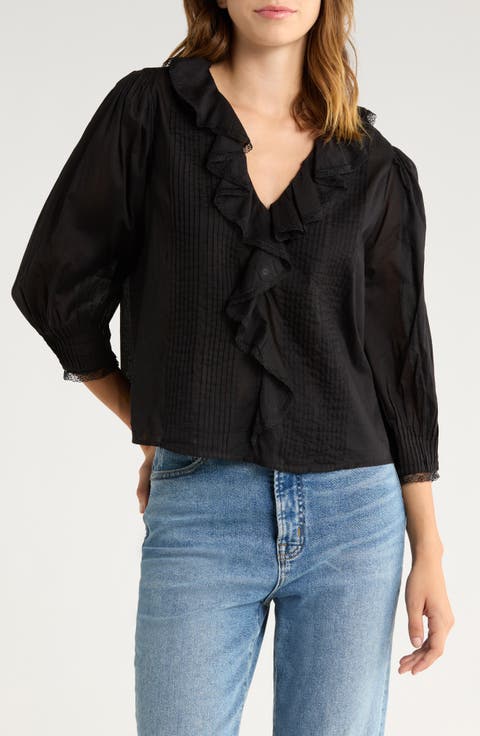 Mare Ruffle Cotton Button-Up Top