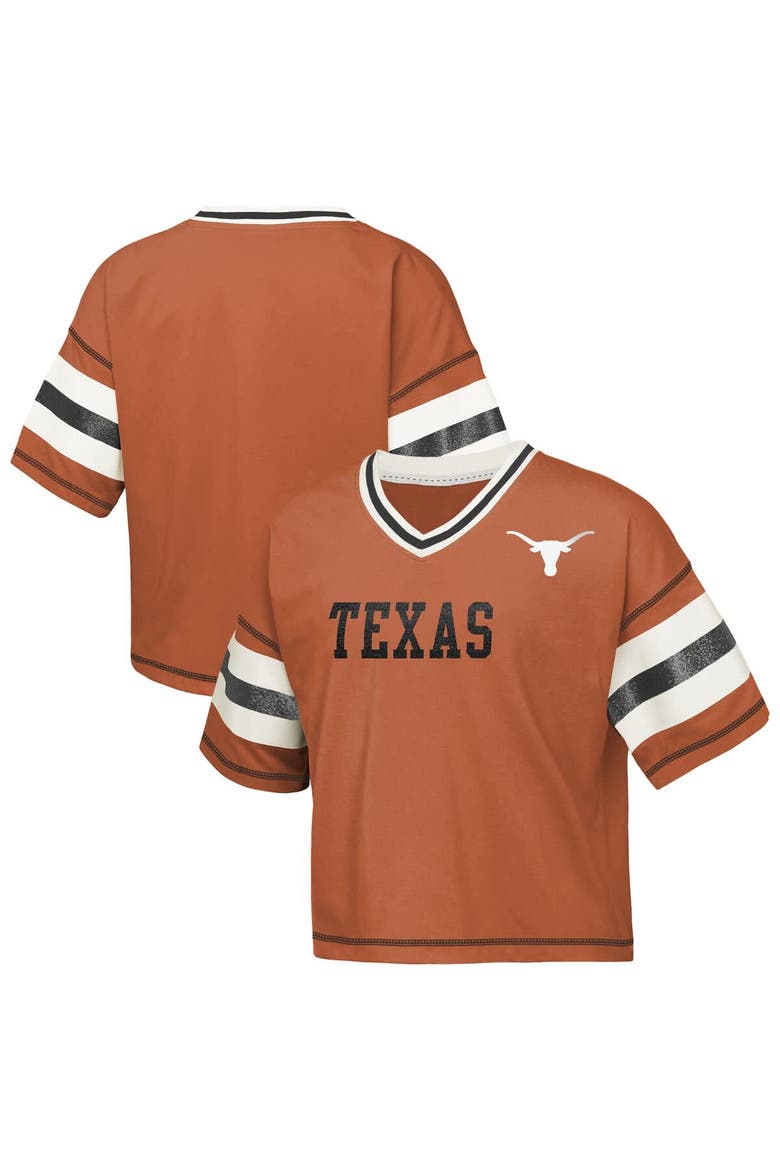 Girls Youth Outerstuff Texas Orange Texas Longhorns Gridiron Jersey V-Neck T-Shirt, Alternate, color, Burnt Orange