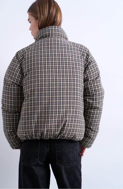 Topshop Micro Check Puffer Bomber Jacket In Black