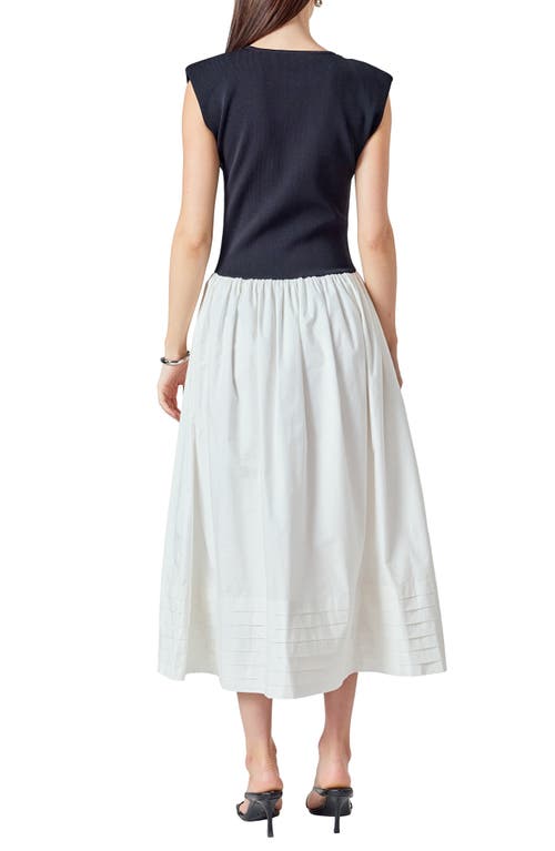 Endless Rose Mixed Media Knit Midi Dress In Black