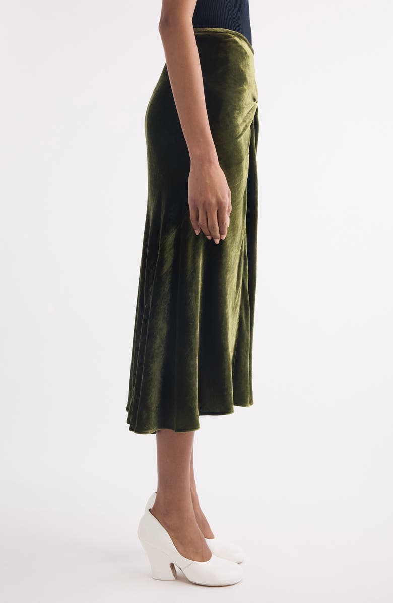 Dries Van Noten Smila Twist Front Velvet Midi Skirt, Alternate, color, Khaki