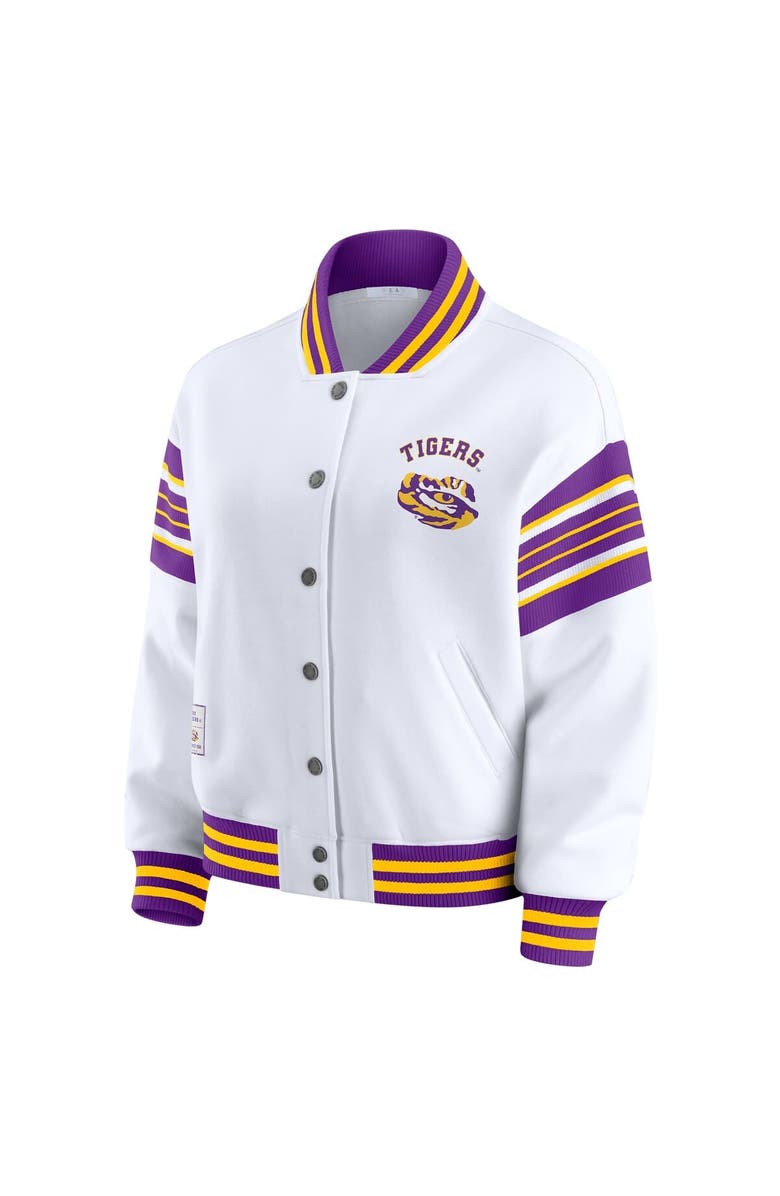 WEAR by Erin Andrews Women's WEAR by Erin Andrews White/Purple LSU Tigers Satin Stitch Full-Snap Fleece Sweatshirt Jacket, Alternate, color, White