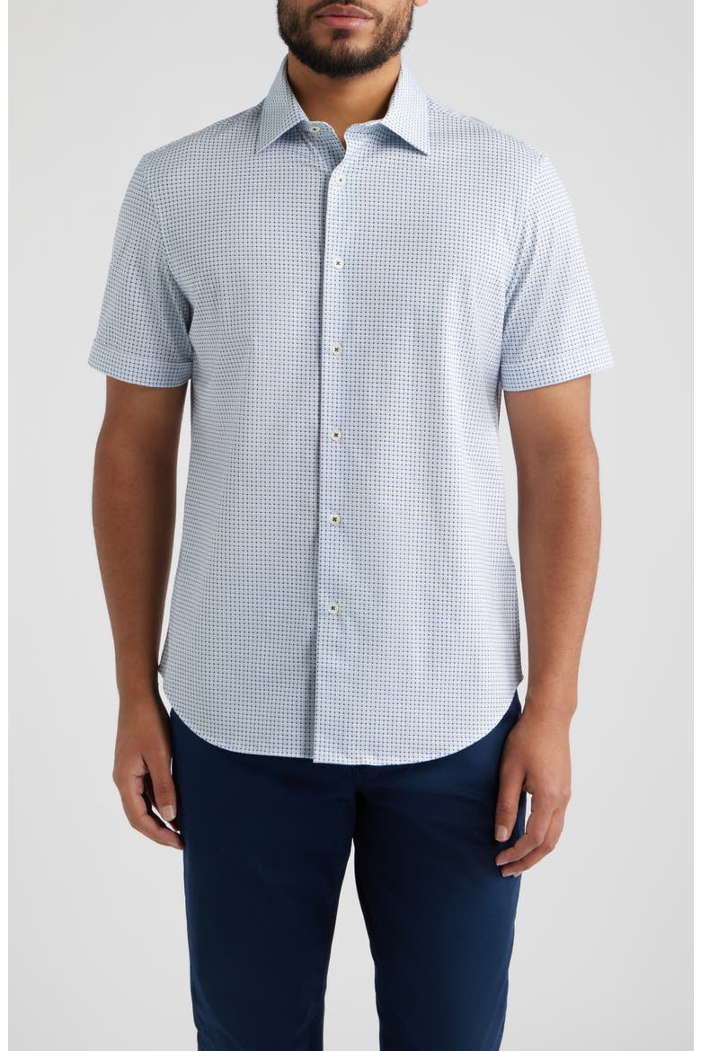 Miles OoohCotton® Neat Dot Print Short Sleeve Button-Up Shirt, Main, color, WHITE