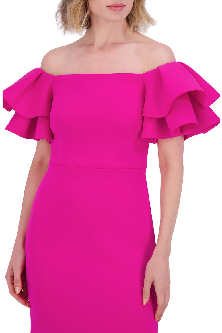 Ruffle Sleeve Off the Shoulder Mermaid Gown, Alternate, color, LIPSTICK