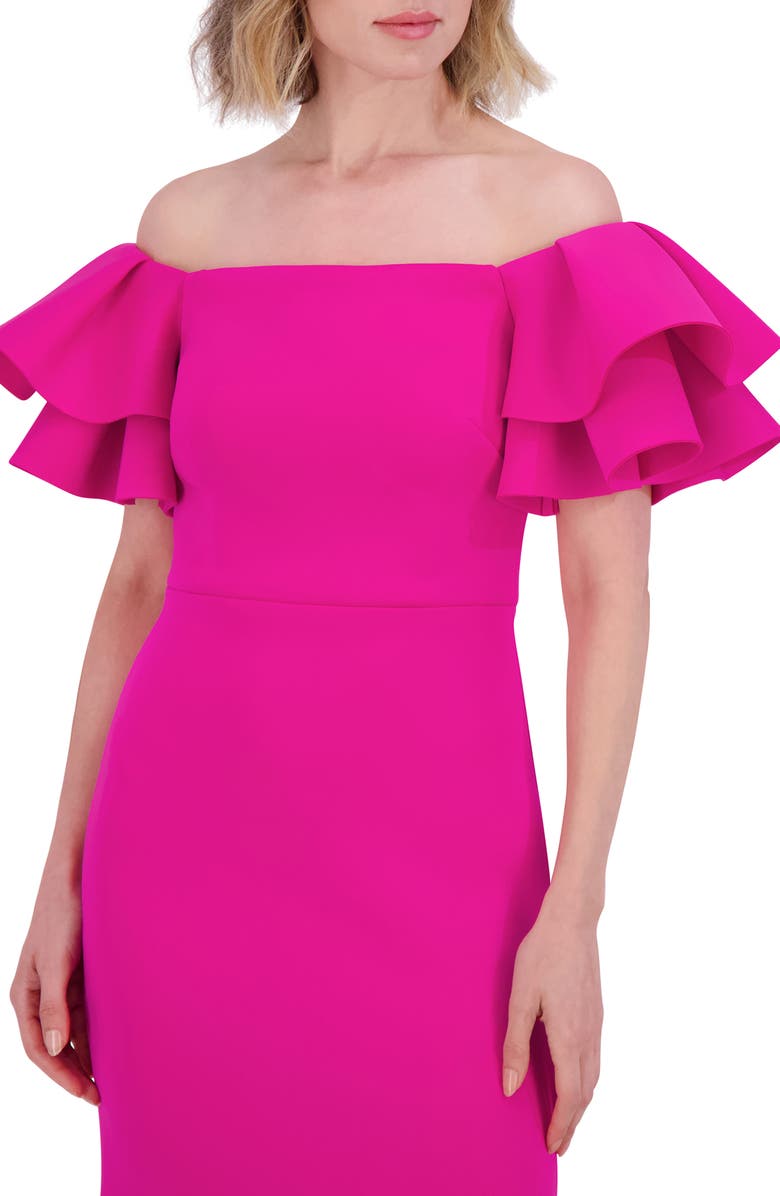 Eliza J Ruffle Sleeve Off the Shoulder Mermaid Gown, Alternate, color, Lipstick