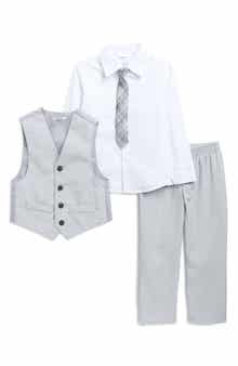 Calvin Klein Kids' Scribble Vest, Dress Shirt, Pants & Tie Set