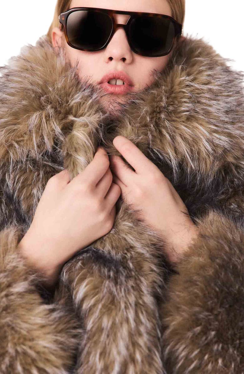 maje Short faux fur coat, Alternate, color, Brown/Grey