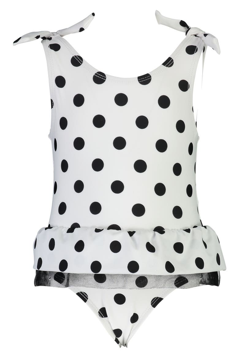 Skirted Polka Dot One-Piece Swimsuit, Main, color, WHITE/ BLACK DOT