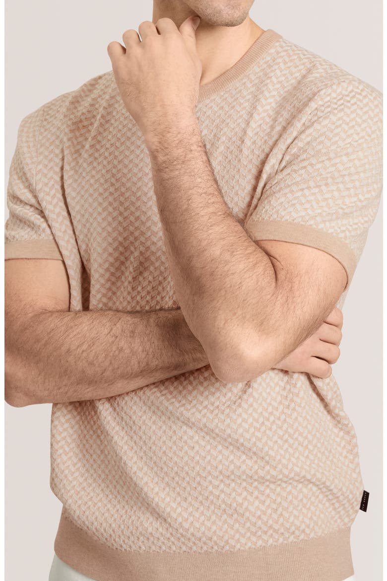 Herringbone Short Sleeve Knit Sweater, Alternate, color, PUMICE HEATHER