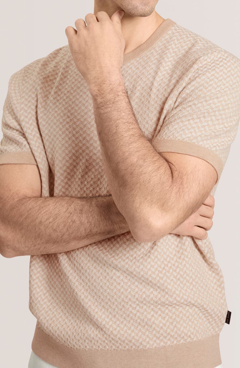 Ted Baker Herringbone Short Sleeve Knit Sweater, Alternate, color, Pumice Heather