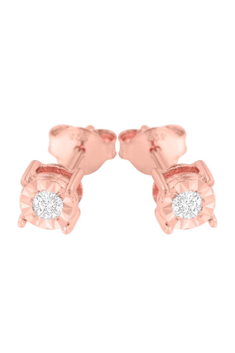 Silver 1/10 Cttw Round Brilliant-Cut Diamond Miracle-Set Stud Earrings, Alternate, color, Rose