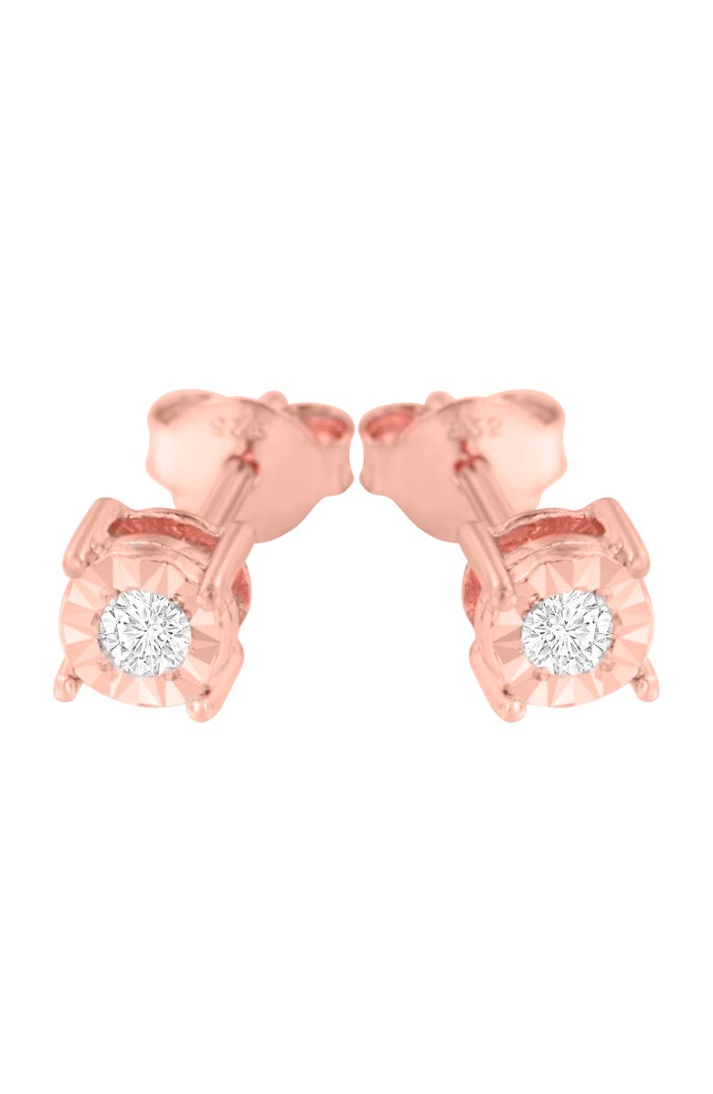 Haus of Brilliance Silver 1/10 Cttw Round Brilliant-Cut Diamond Miracle-Set Stud Earrings, Alternate, color, Rose