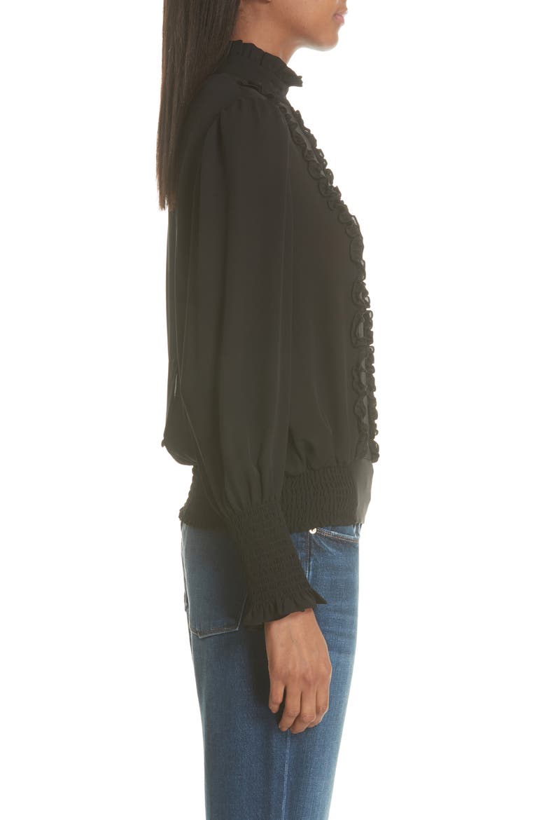 Smocked Ruffle Front Blouse, Alternate, color, NOIR