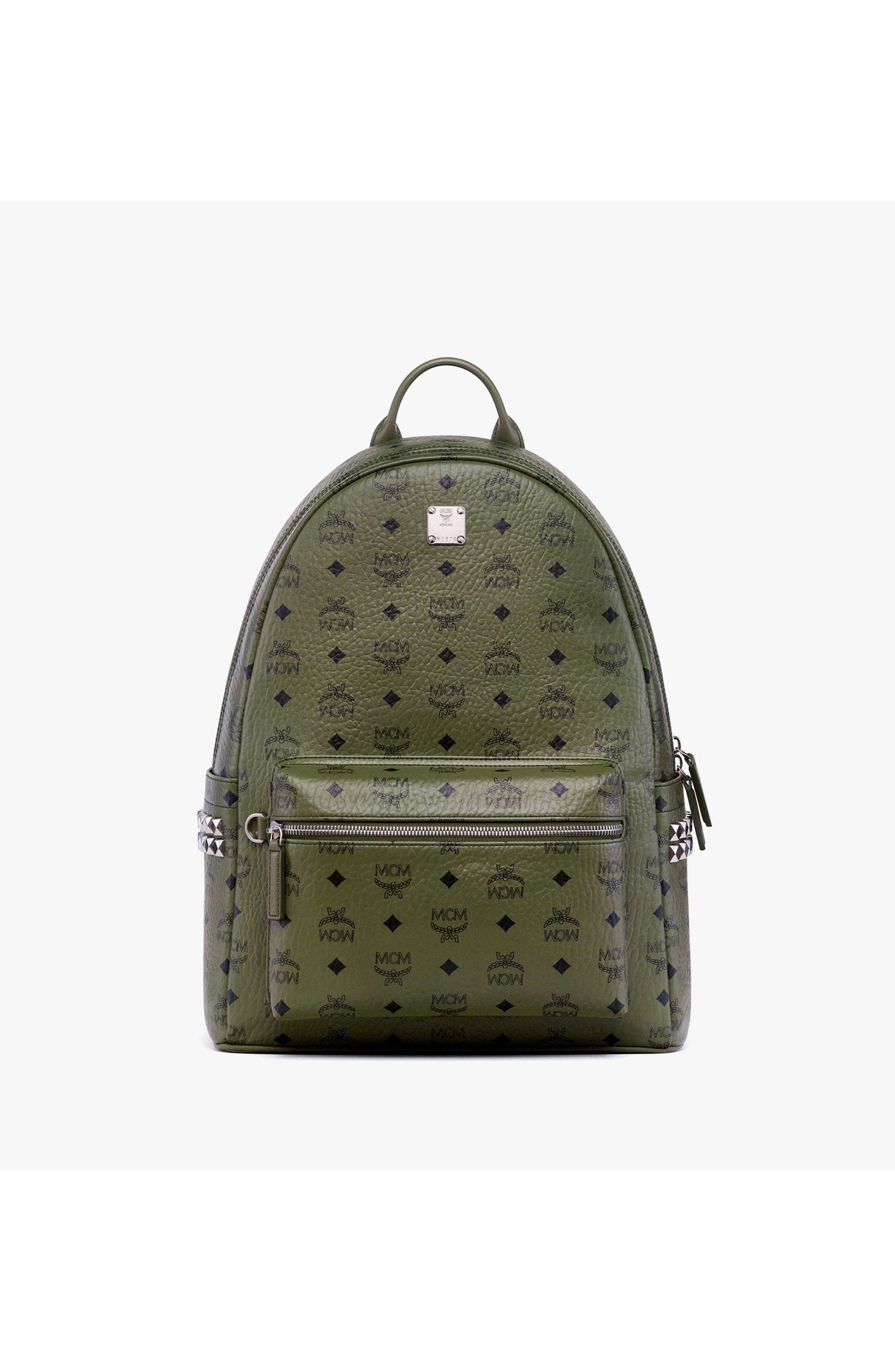 MCM Stark Side Studs Backpack in Visetos, Main, color, Khaki Moss