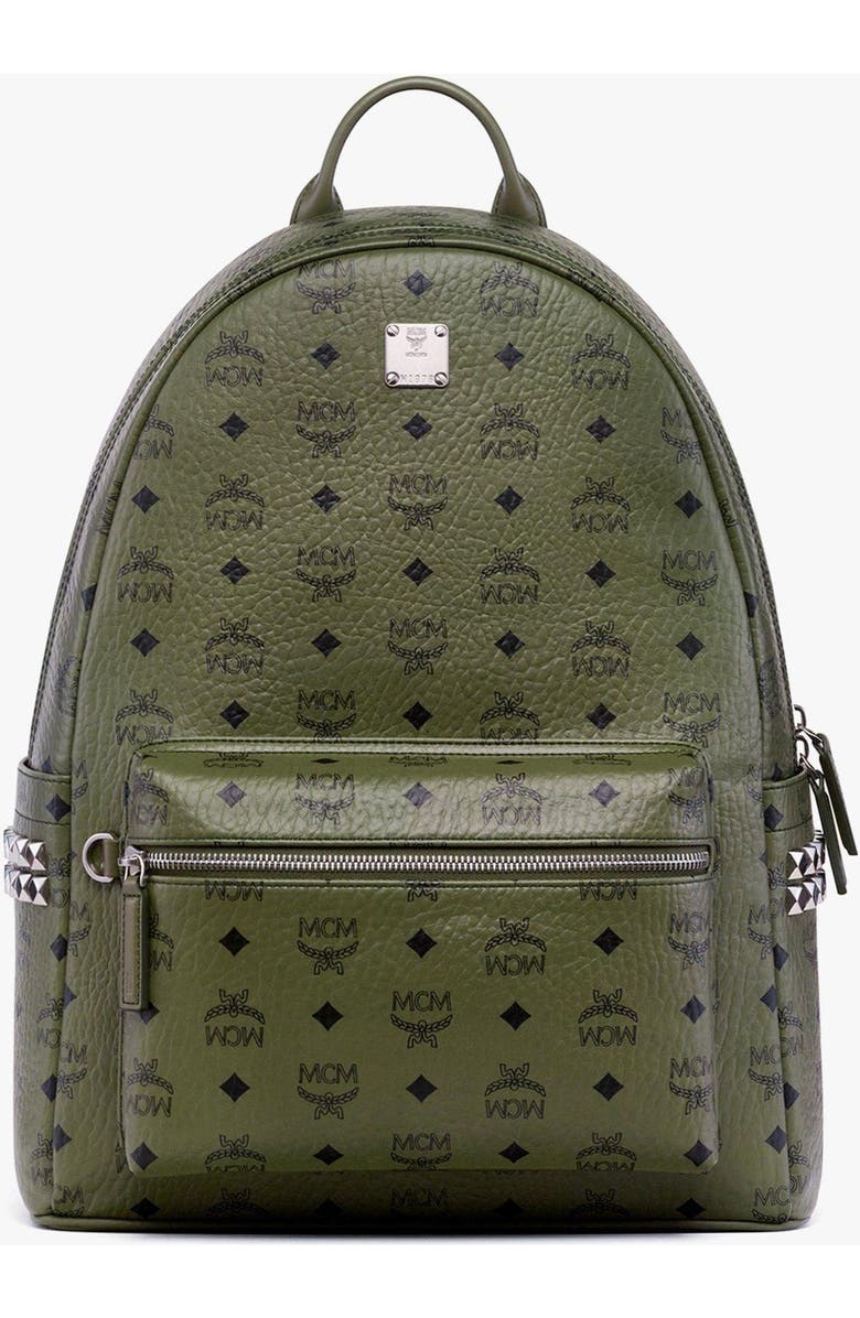 MCM Stark Side Studs Backpack in Visetos, Main, color, Khaki Moss