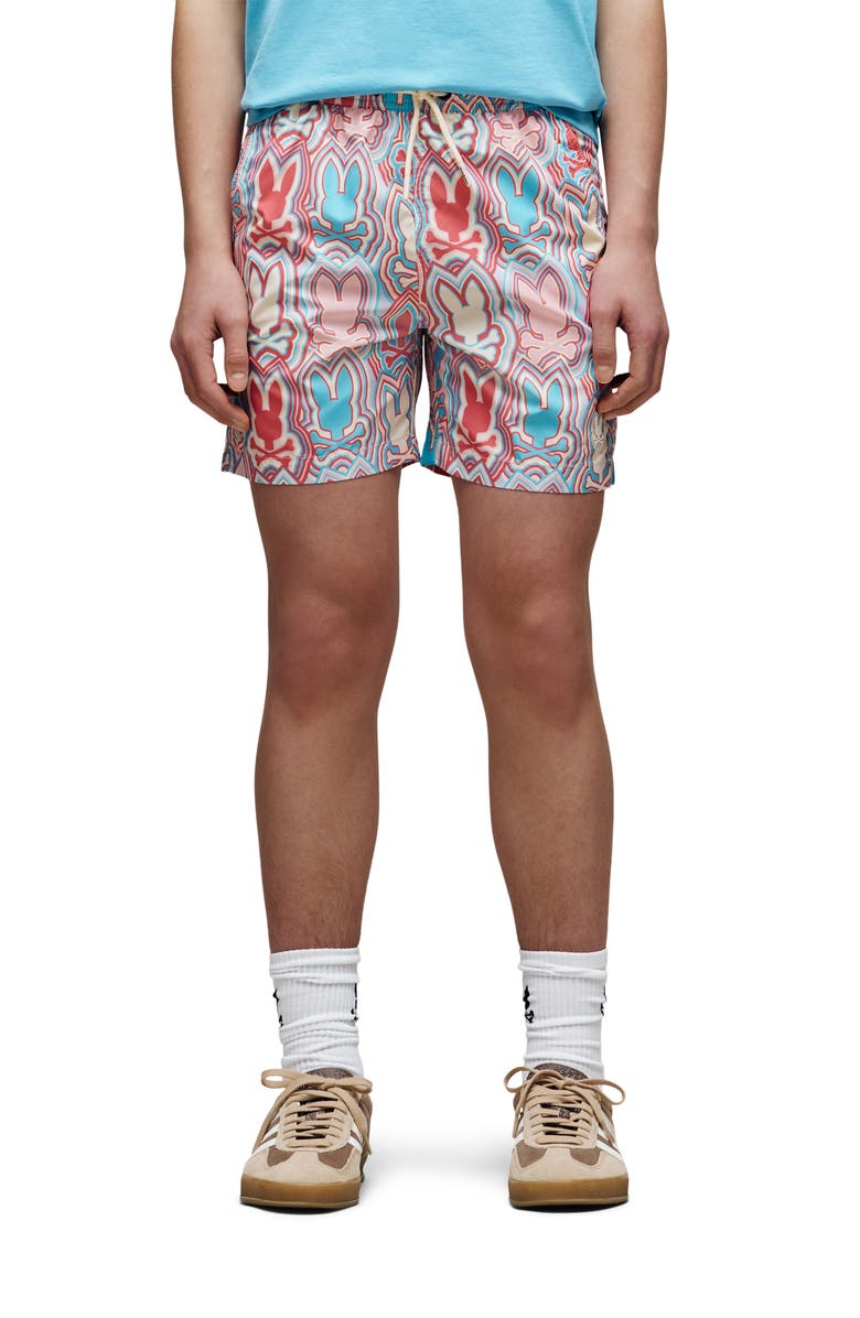 Psycho Bunny Kids' Chuck Swim Trunks, Alternate, color, White Cap Gray