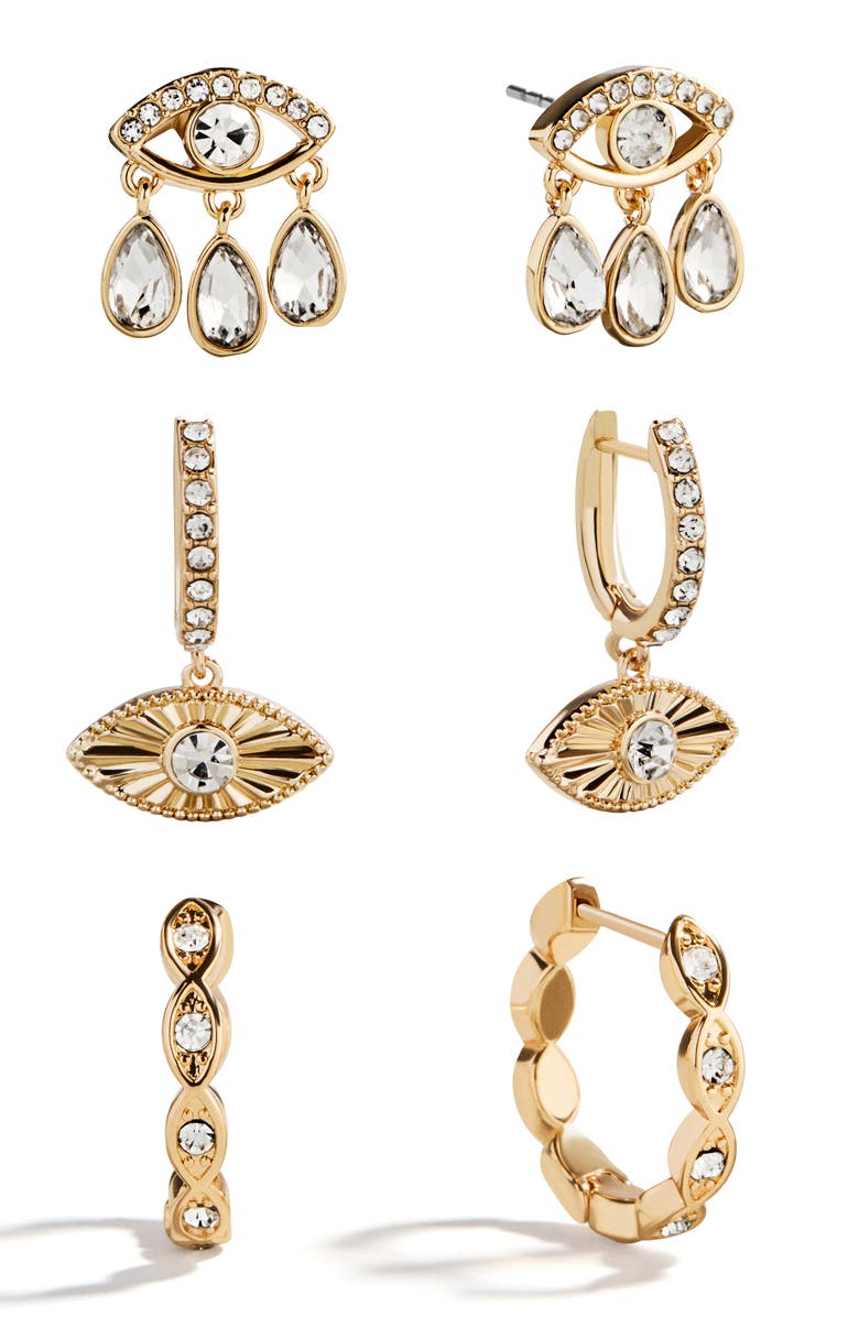 BaubleBar Good Intentions Evil Eye Earrings, Main, color, Clear