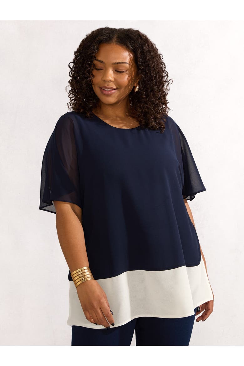 Colour Block Overlay T-Shirt, Main, color, Navy