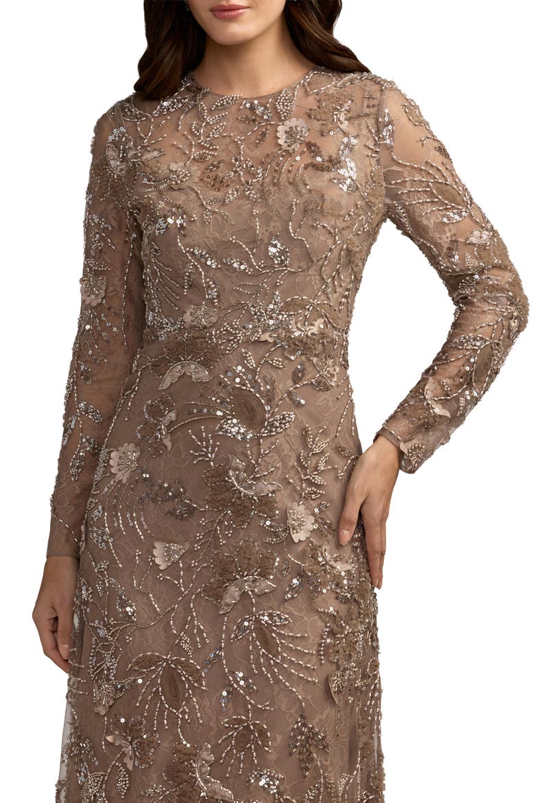 Embellished Floral Lace Gown, Alternate, color, Toasted Almond