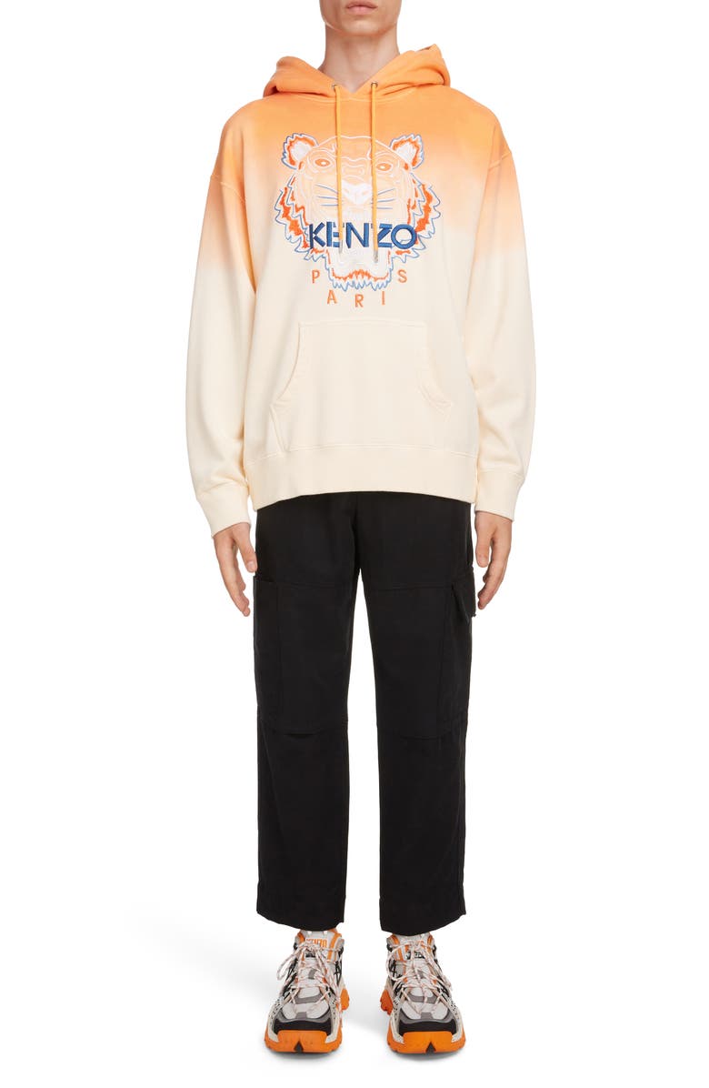 KENZO Dip Dye Tiger Embroidered Oversize Hooded Sweatshirt, Alternate, color, 