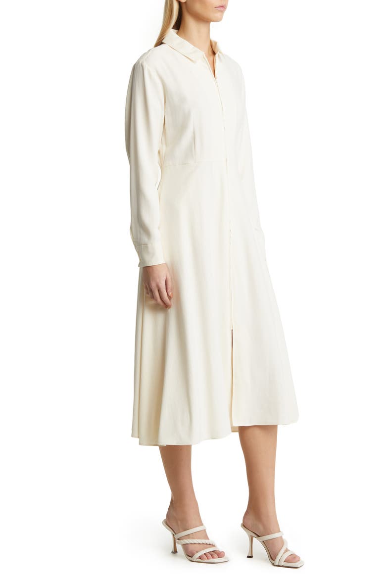 Front Zip Long Sleeve Midi Dress, Alternate, color, IVORY ANTIQUE