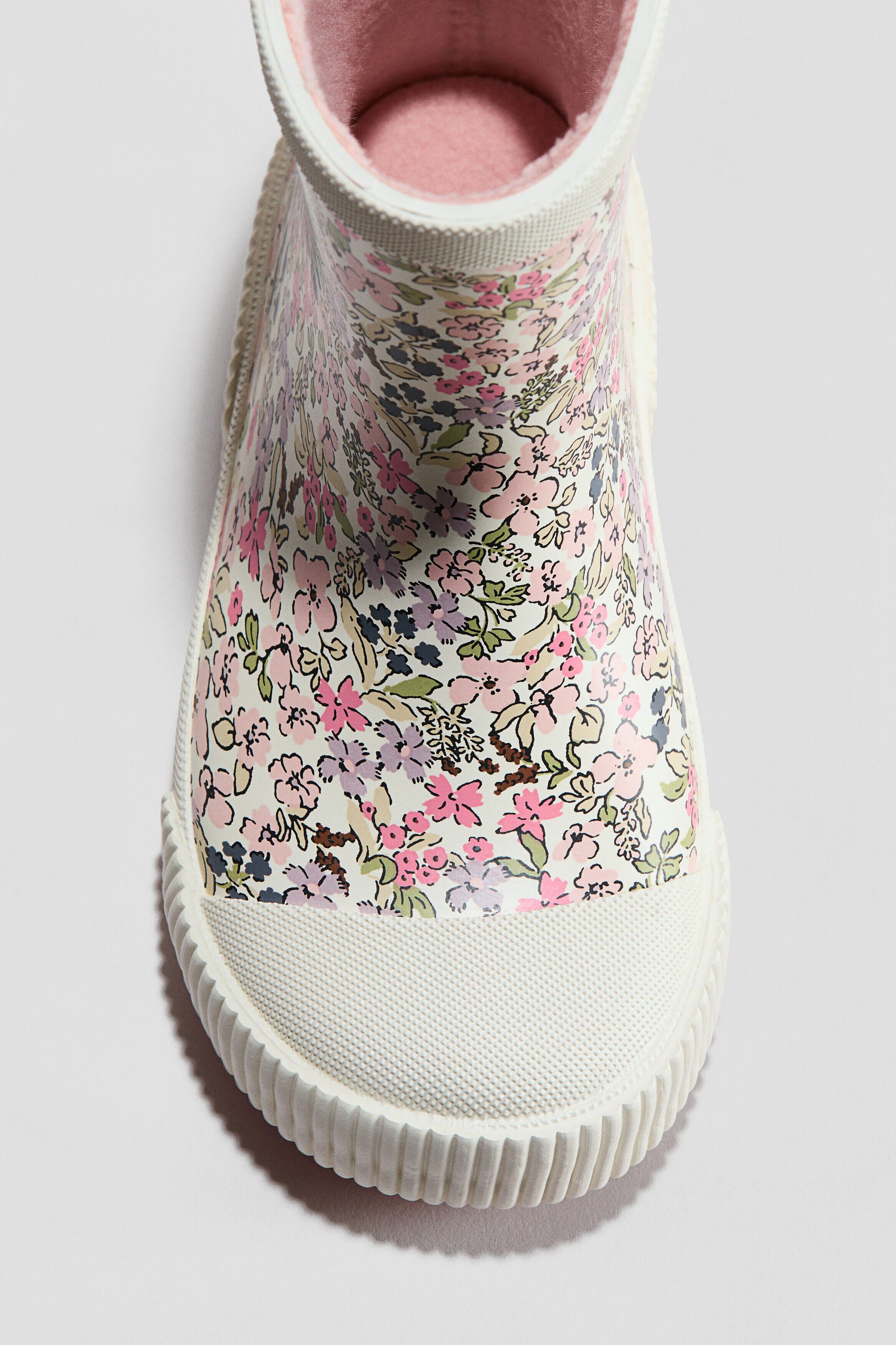 Fleece-lined Rubber Boots, Alternate, color, Cream/floral