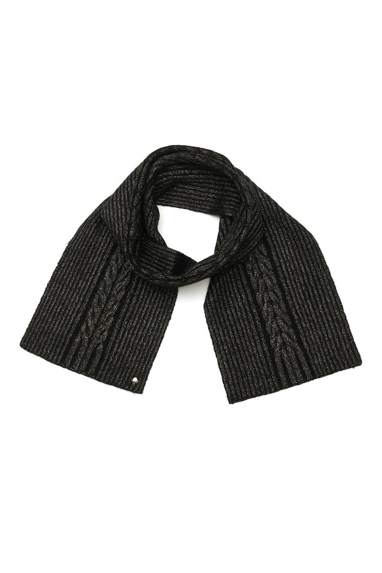 Metallic Cable Knit Scarf, Main, color, BLACK