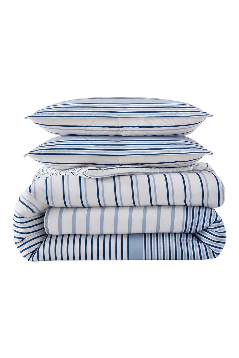 Cooper Stripe Cotton Comforter Set, Main, color, BLUE