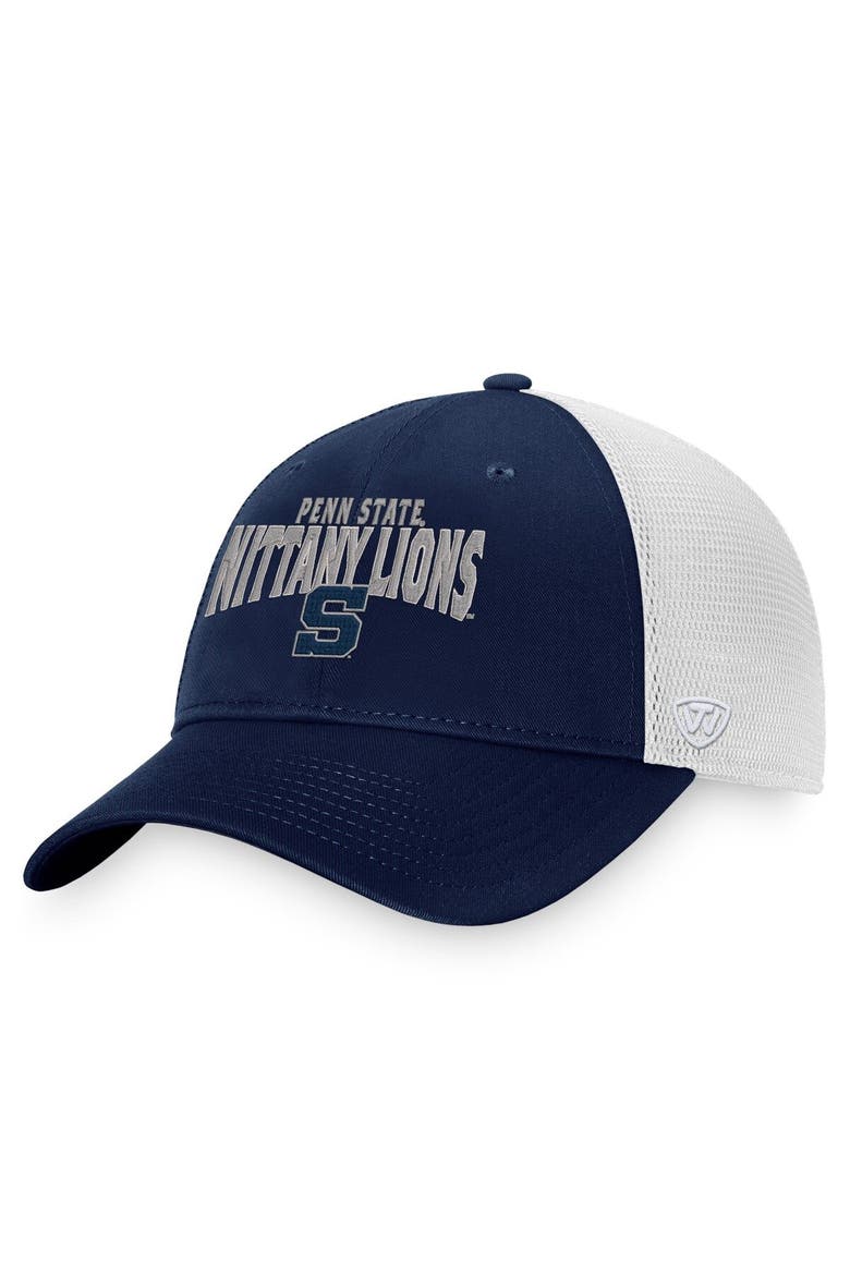 Men's Top of the World Navy/White Penn State Nittany Lions Breakout Trucker Snapback Hat, Main, color, Navy