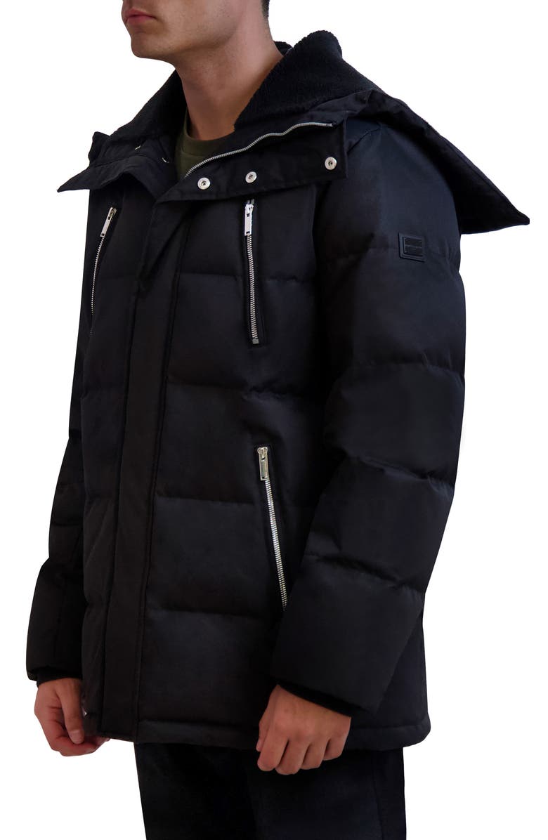 KARL LAGERFELD PARIS Faux Fur Lined Down & Feather Fill Quilted Jacket, Alternate, color, Black