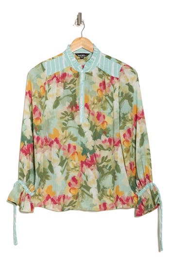 Nicole Miller Woven Button-up Shirt In Multi