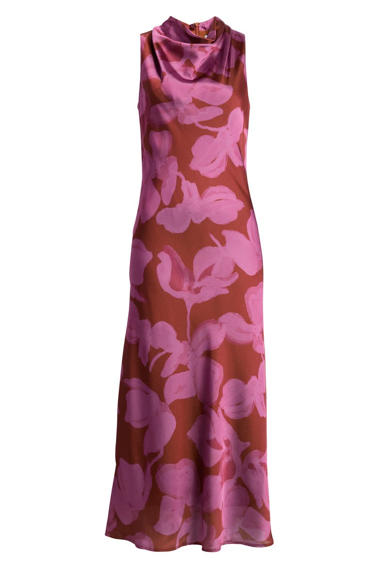 Floral Cowl Neck Maxi Dress, Alternate, color, RUST PINK
