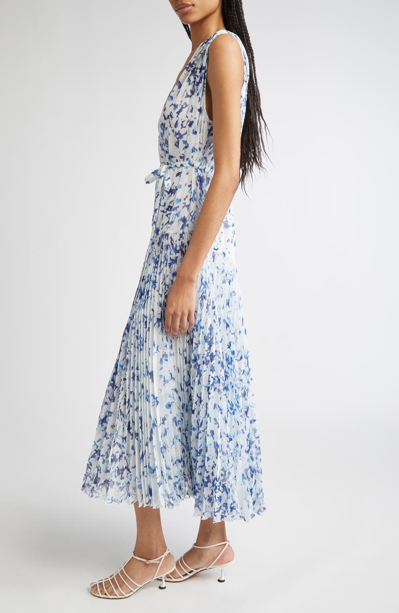 Proenza Schouler Pat Print Pleated Sleeveless Chiffon Dress, Alternate, color, Off White Multi