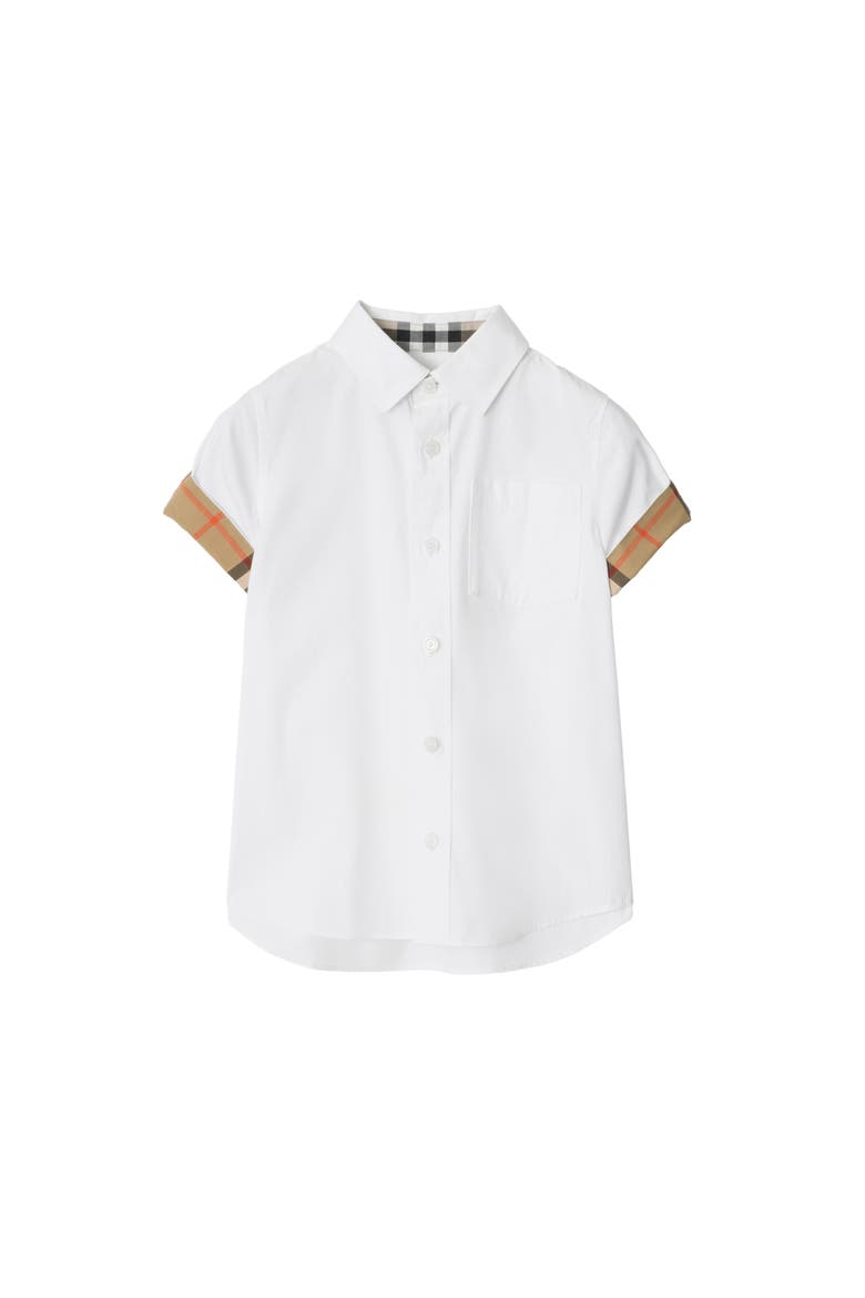 Check Trim Cotton Poplin Shirt, Main, color, White