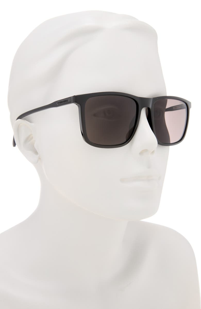 Carrera Eyewear 55mm Rectangular Polarized Sunglasses, Alternate, color, Black/ Smoke