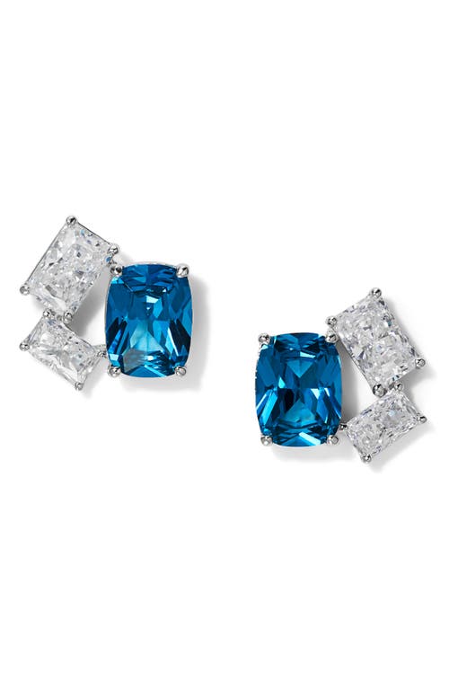 Nadri Blue Cluster Cubic Zirconia Stud Earrings in Rhodium 