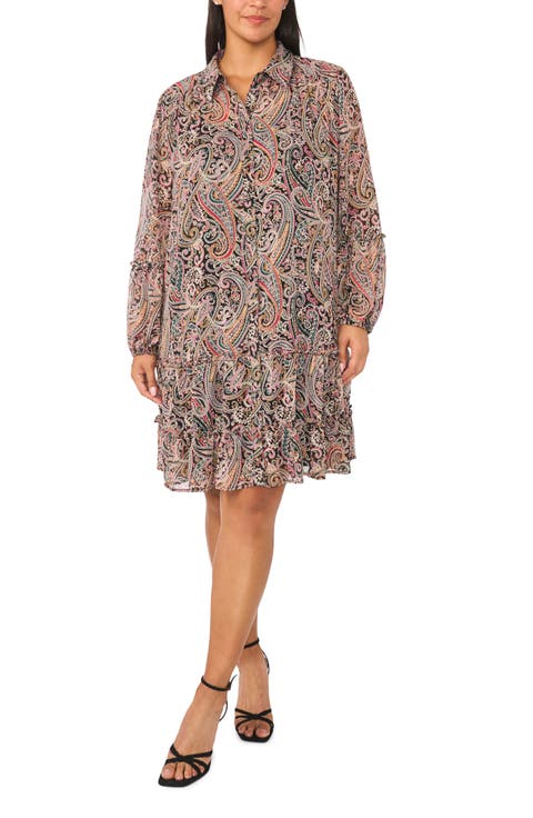 Long Sleeve Ruffle Hem Shirtdress