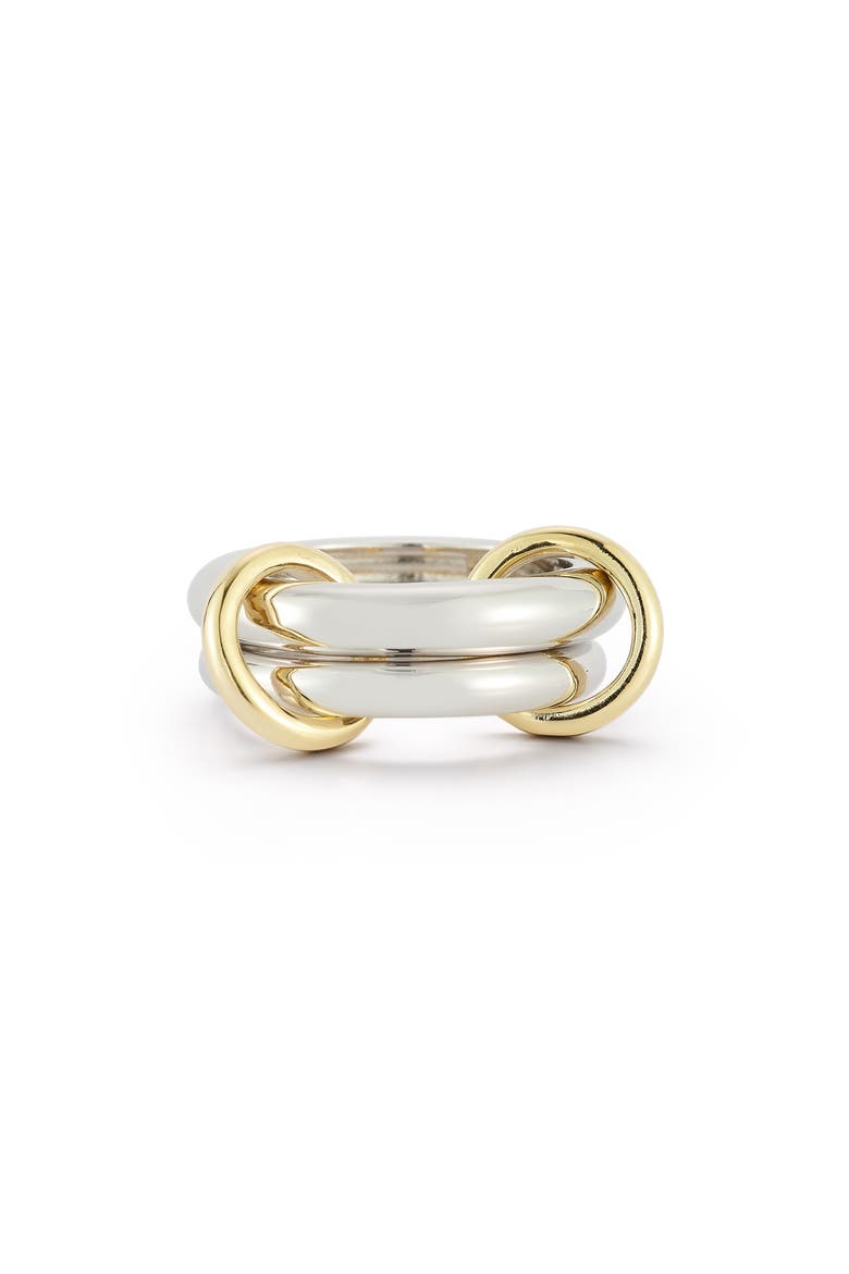 14k Gold Plate Mixed Metal Band Ring, Main, color, SILVER