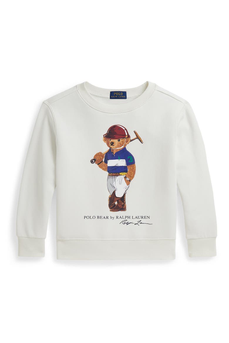 Kids' Polo Bear Fleece Crewneck Sweatshirt, Main, color, BEAR WHITE