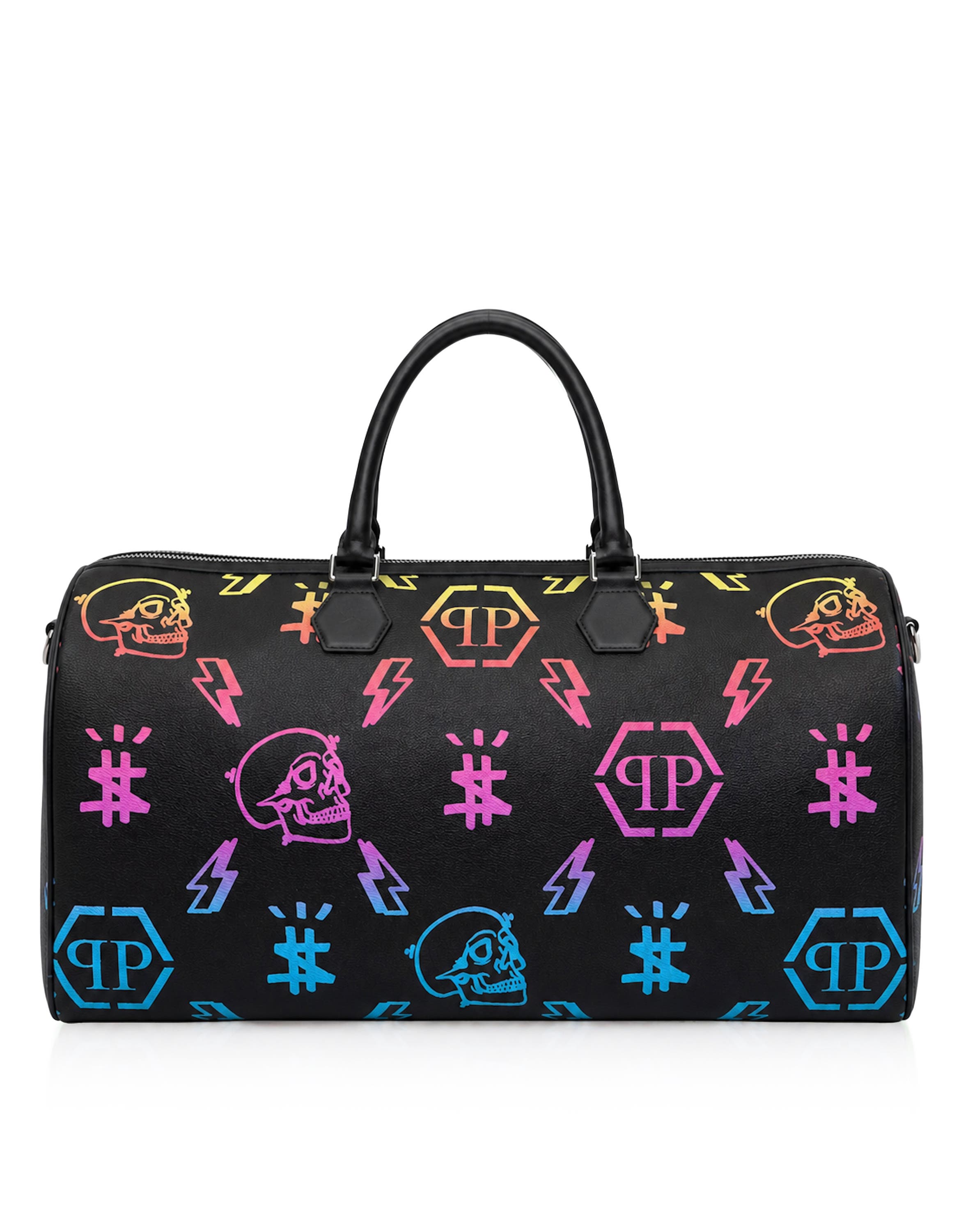 Leather Travel Bag Rainbow Monogram Men, Alternate, color, black
