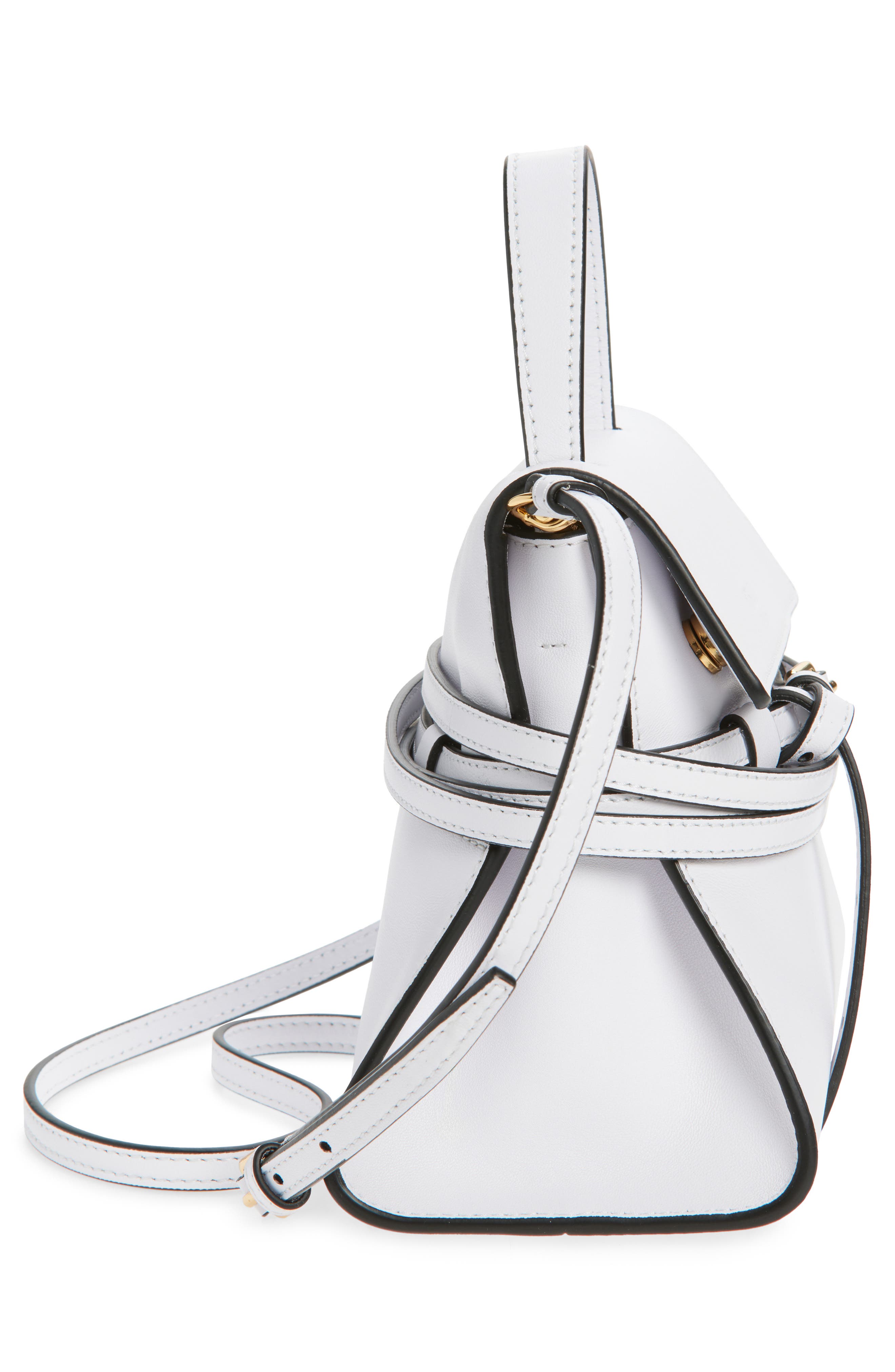 Moschino Small Tie Me Leather Top Handle Bag, Alternate, color, White