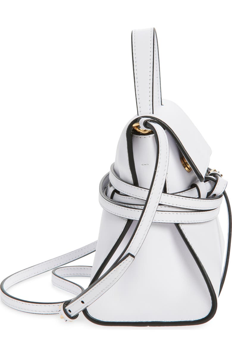 Moschino Small Tie Me Leather Top Handle Bag, Alternate, color, White