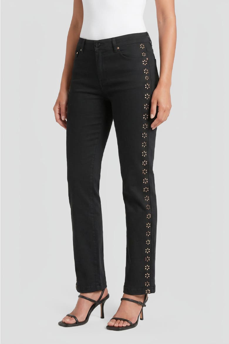 x Anna Marie Floral Rhinestone Flared Jeans, Alternate, color, Black